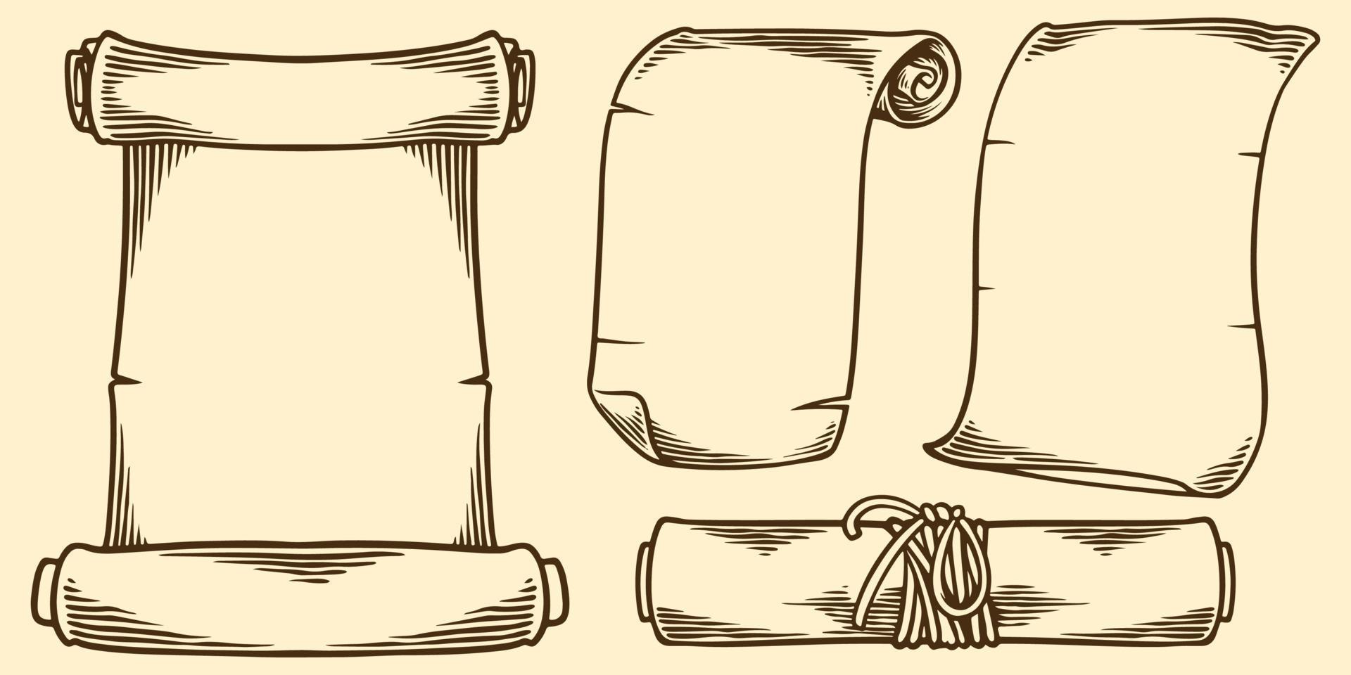 Hand drawing old scroll paper sketch drawn elements. vector
