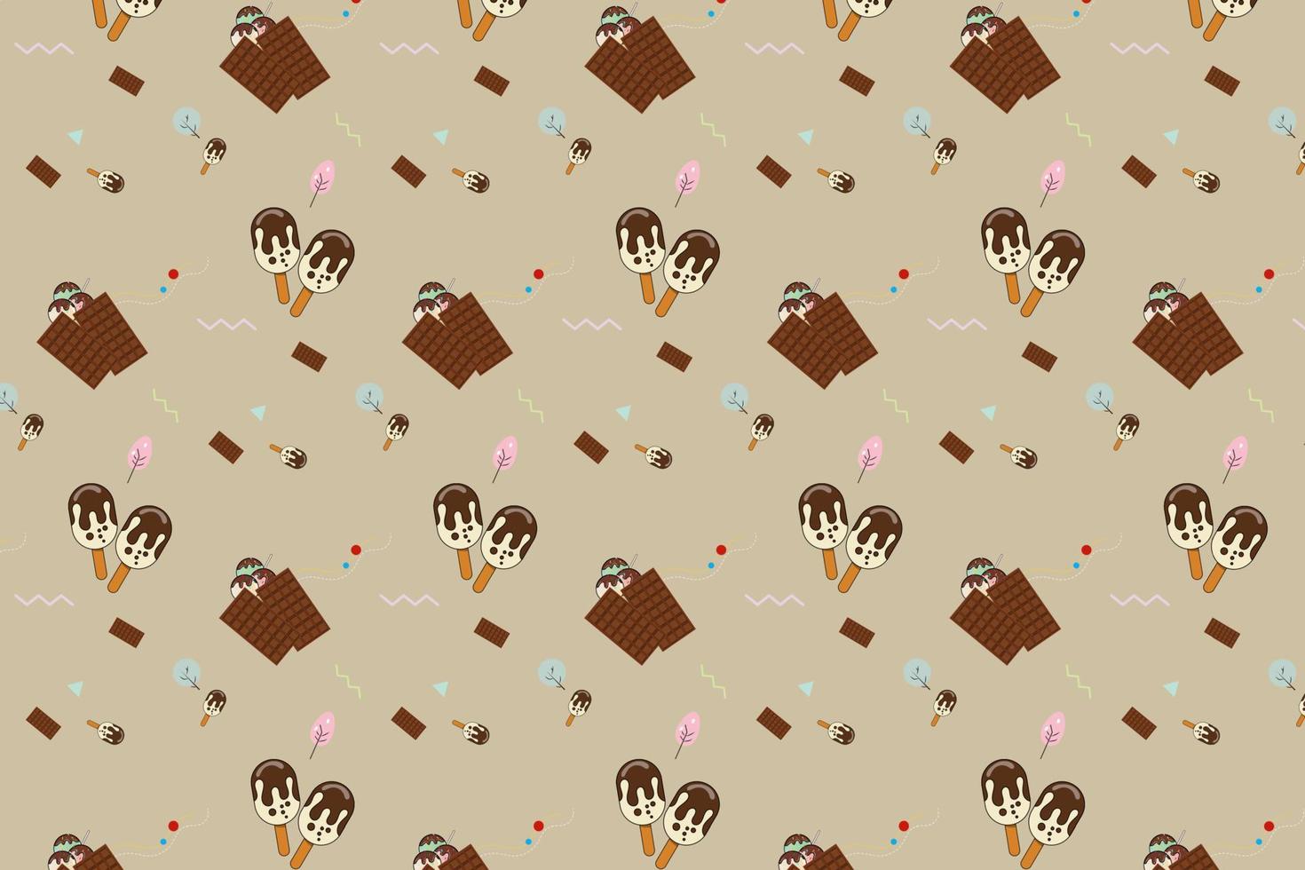 Pattern with chocolate ice cream elements, abstract background, vector pattern for design.