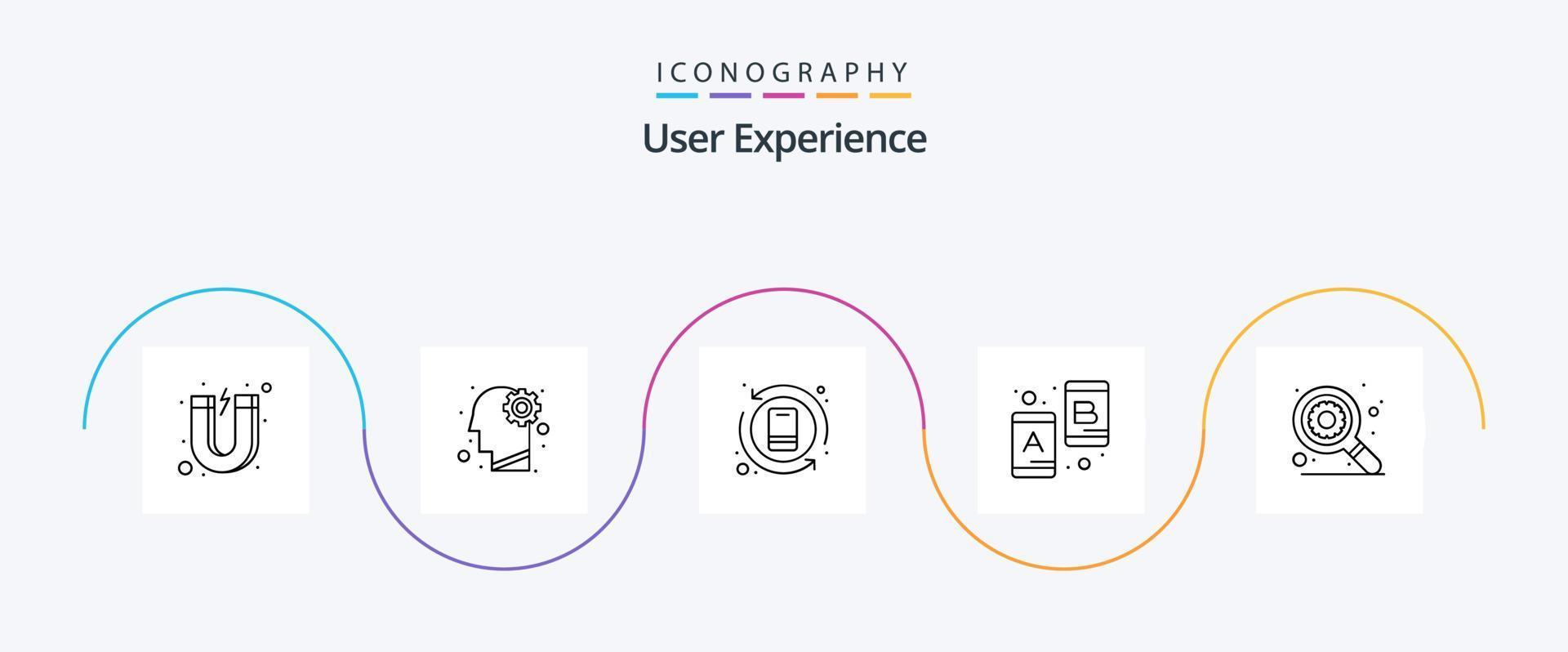 User Experience Line 5 Icon Pack Including research. user. action. testing. chat vector