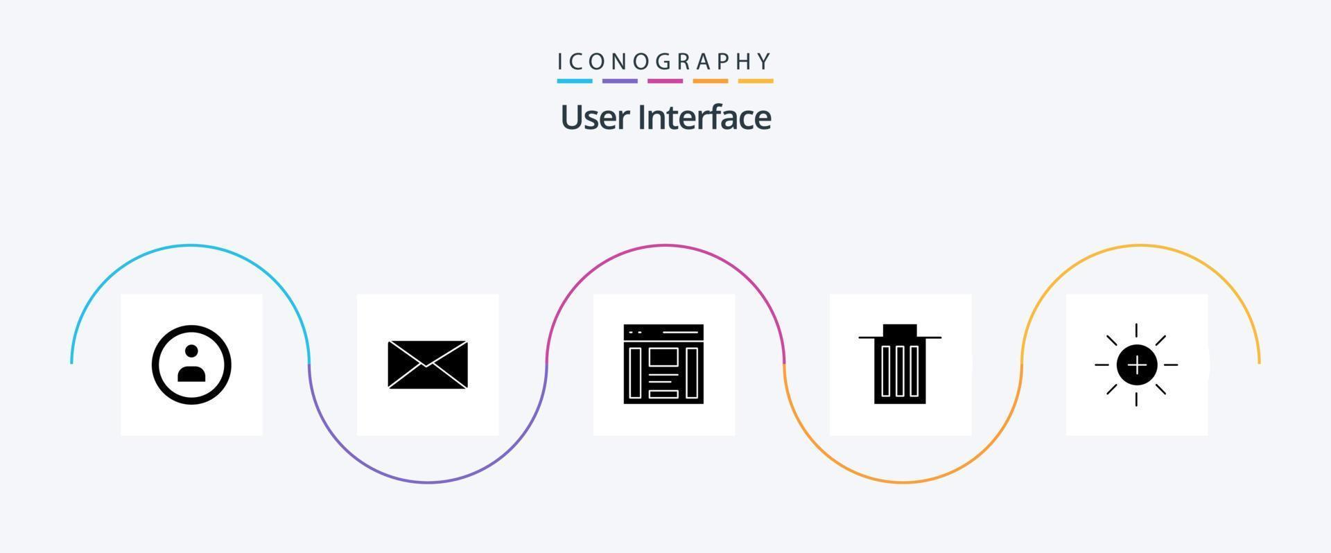 User Interface Glyph 5 Icon Pack Including brightness. user. interface. trash. delete vector