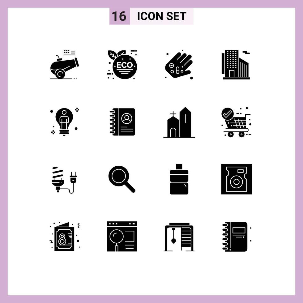 Stock Vector Icon Pack of 16 Line Signs and Symbols for solution bulb medicine city office Editable Vector Design Elements