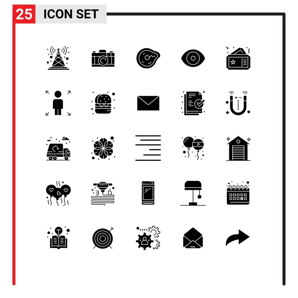 25 User Interface Solid Glyph Pack of modern Signs and Symbols of ticket lab bend eye physics Editable Vector Design Elements
