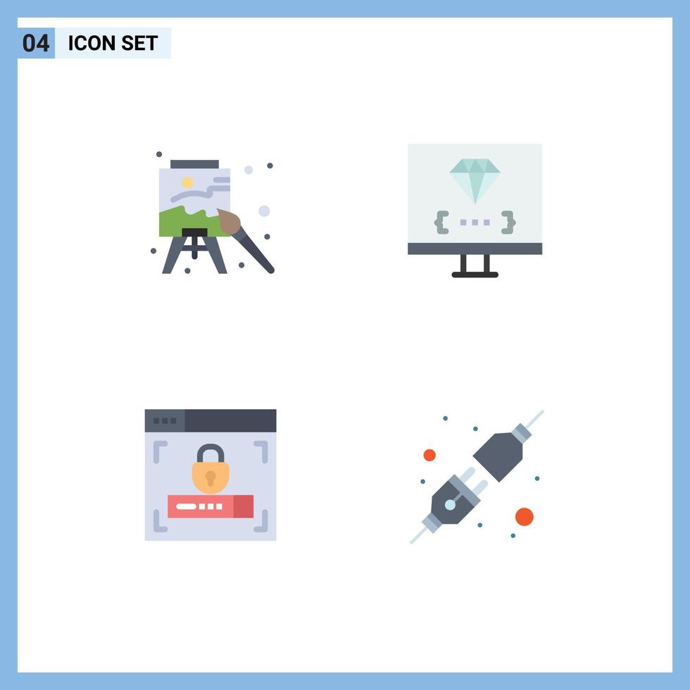 Set of 4 Commercial Flat Icons pack for easel web design paint develop lock Editable Vector Design Elements