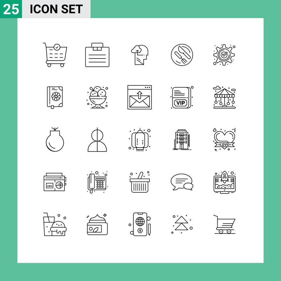 Stock Vector Icon Pack of 25 Line Signs and Symbols for check accept gain knife dish Editable Vector Design Elements