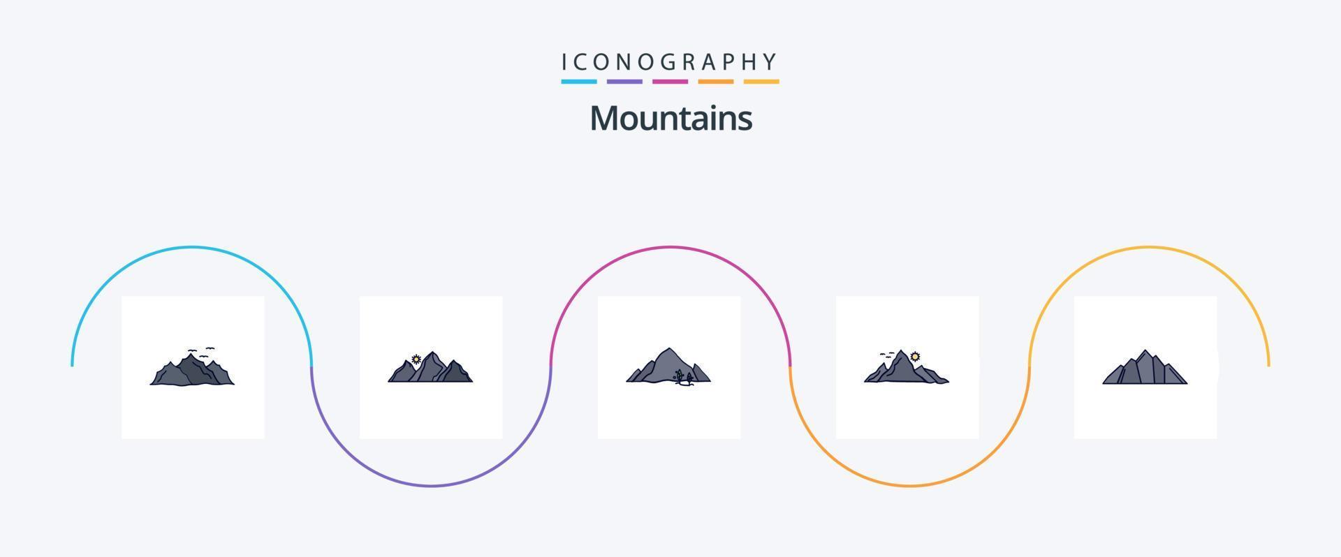 la línea de montañas llenó el paquete de iconos planos 5 que incluye la colina. montaña. montaña. árbol. Cerro vector