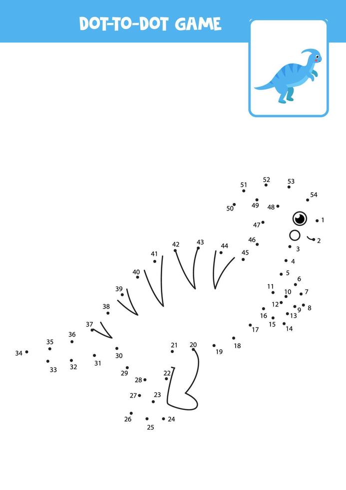 Dot to dot game with Parasaurolophus. Connect the dots. Math game. Dot and color picture. vector