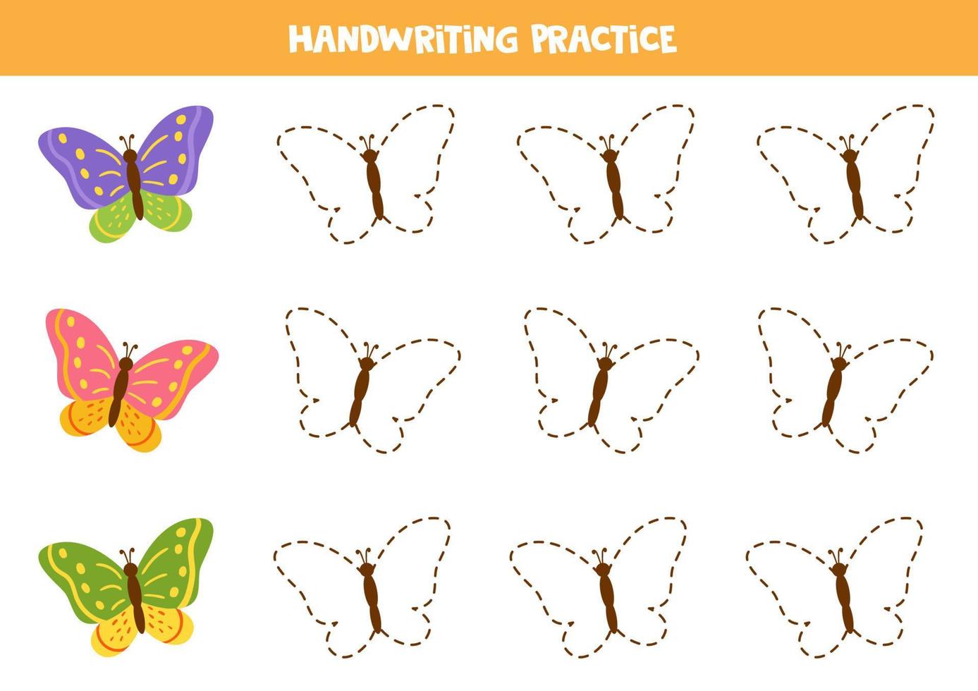 Tracing lines for kids. Cute butterflies. Writing practice. vector