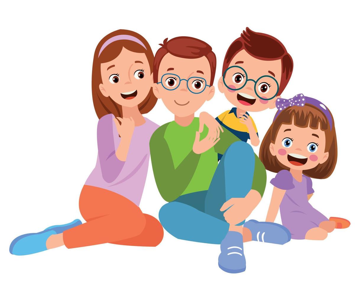 mom dad and cute kids happy family vector