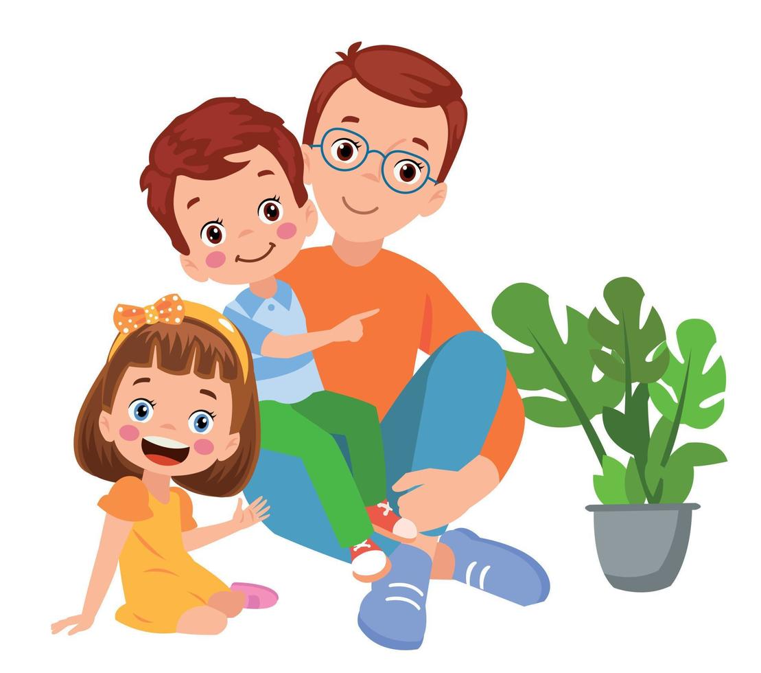 father and cute kids happy family vector
