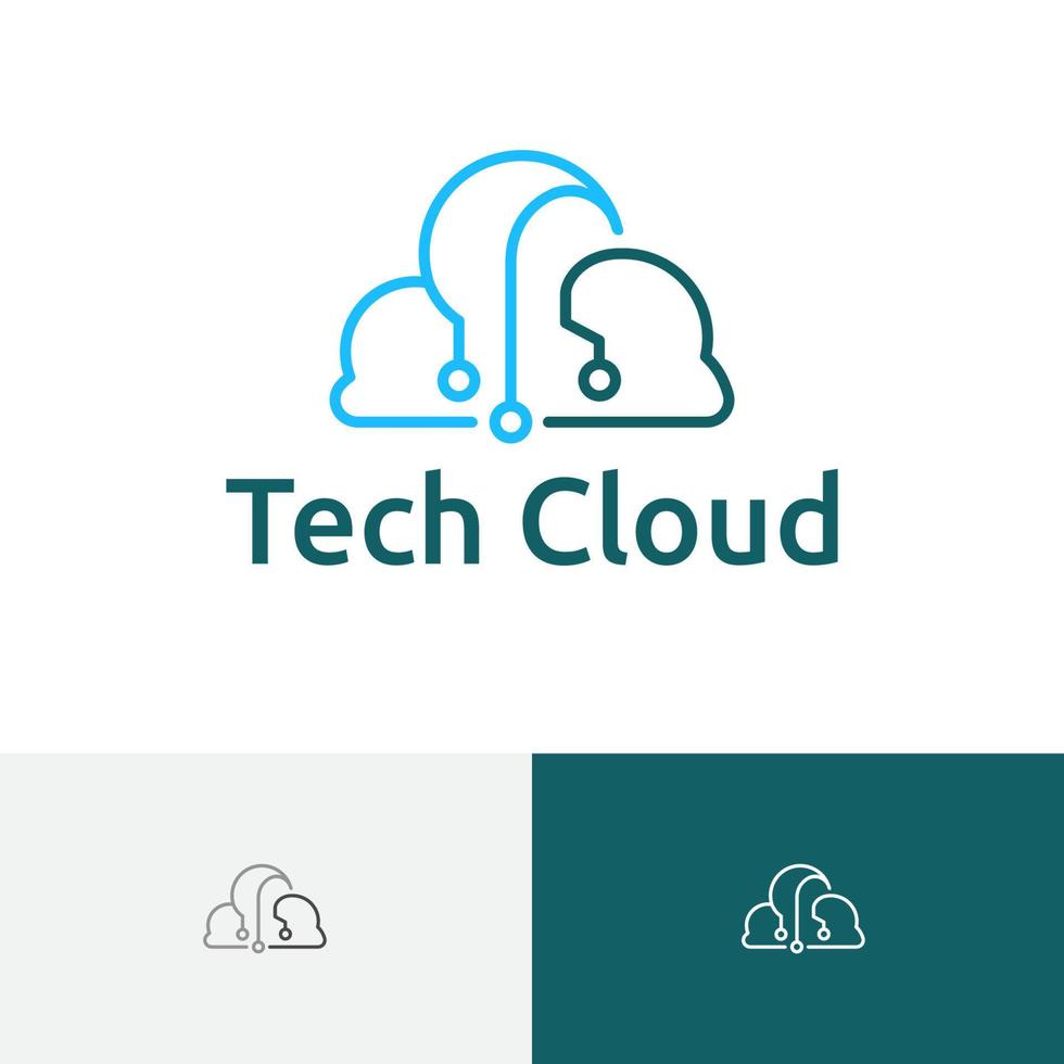 tech lluvia nube tecnología circuito línea logo vector