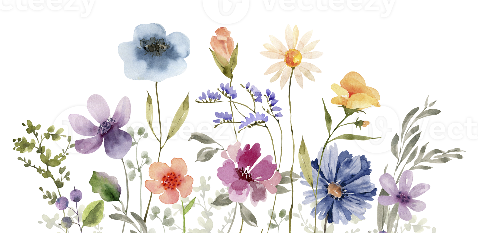 gräns flerfärgad blommor, vattenfärg illustration för design. png