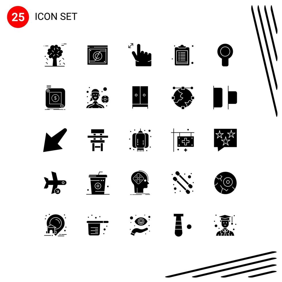 25 Universal Solid Glyphs Set for Web and Mobile Applications cool list domain clipboard zoom Editable Vector Design Elements