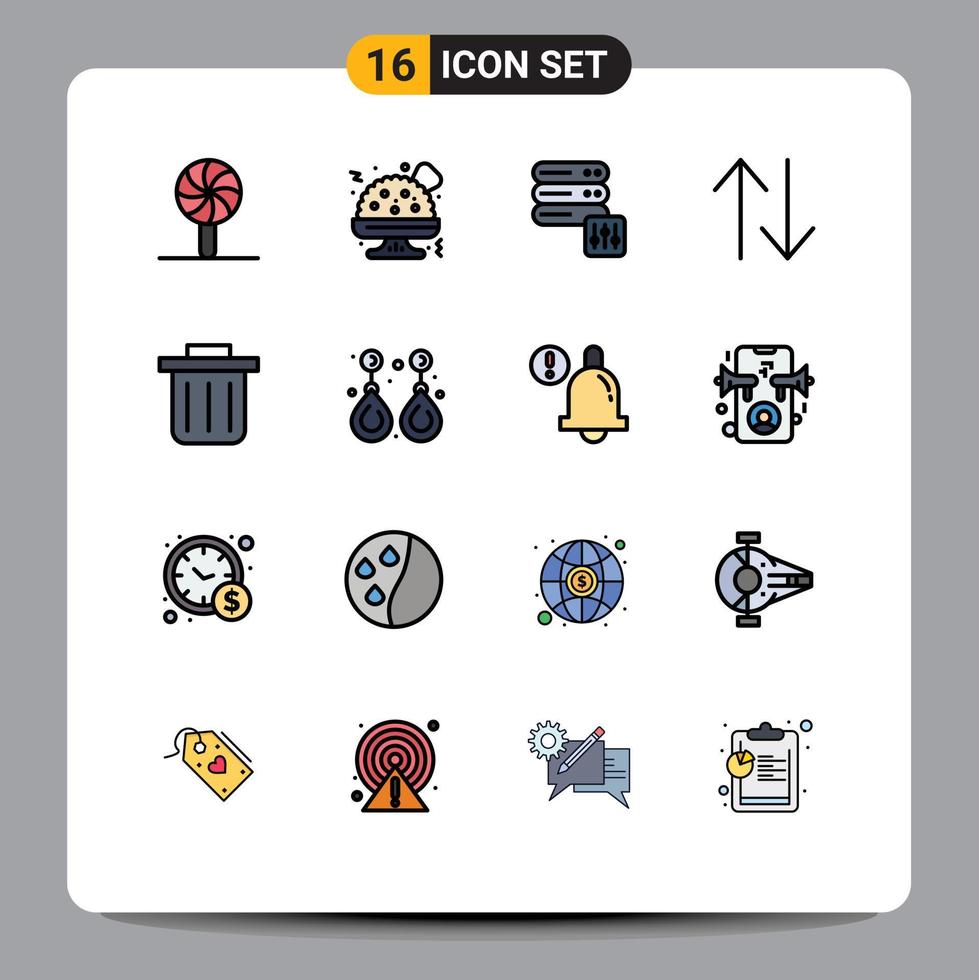 16 Universal Flat Color Filled Lines Set for Web and Mobile Applications valuable gemstone server fashion recycling bin Editable Creative Vector Design Elements