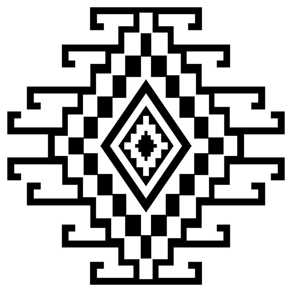 motivo geométrico étnico. motivo tribal de diamante cuadrado geométrico kilim azteca para elemento de decoración, fondo aislado de color blanco y negro. vector