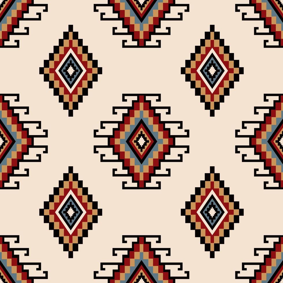 Colorful ethnic geometric pattern. Aztec Kilim geometric diamond square seamless pattern on white cream background. Use for fabric, textile, home decoration elements, upholstery, wrapping. vector