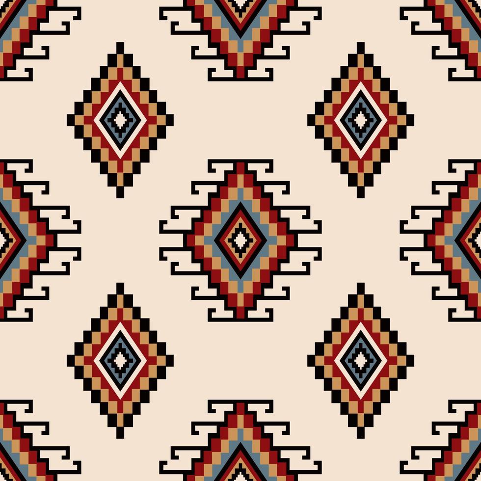 Colorful ethnic geometric pattern. Aztec Kilim geometric diamond square seamless pattern on white cream background. Use for fabric, textile, home decoration elements, upholstery, wrapping. vector