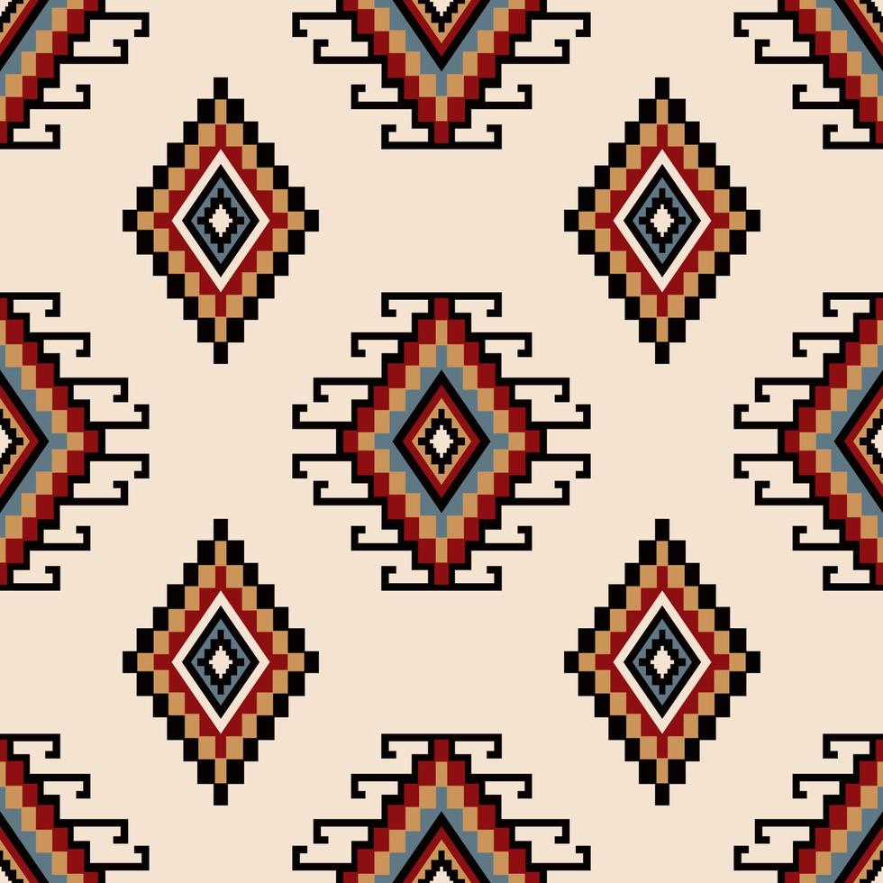 patrón geométrico étnico colorido. kilim azteca diamante geométrico cuadrado patrón sin costuras sobre fondo blanco crema. uso para telas, textiles, elementos de decoración del hogar, tapicería, envoltura. vector