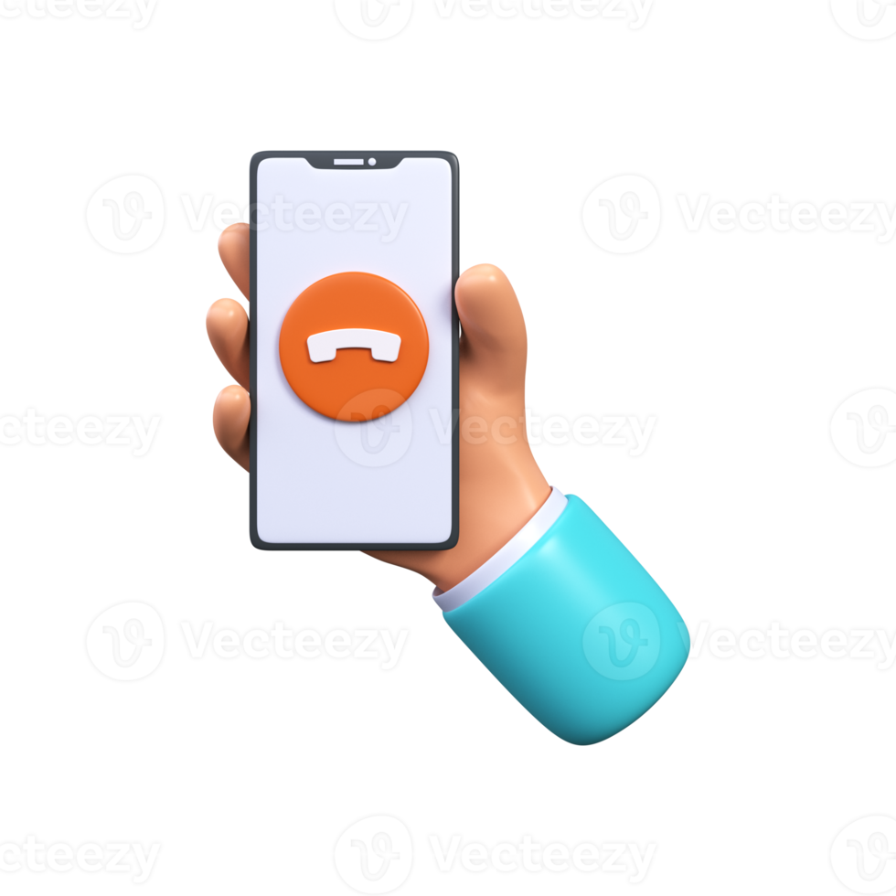 Phone call button on smartphone screen. Human hand holding smartphone with red rejected symbol png