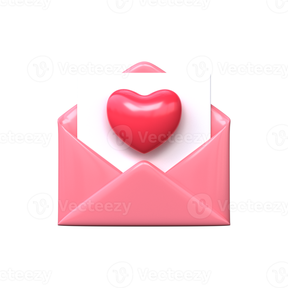 Illustration of an open envelope with hearts. Valentine's Day. png