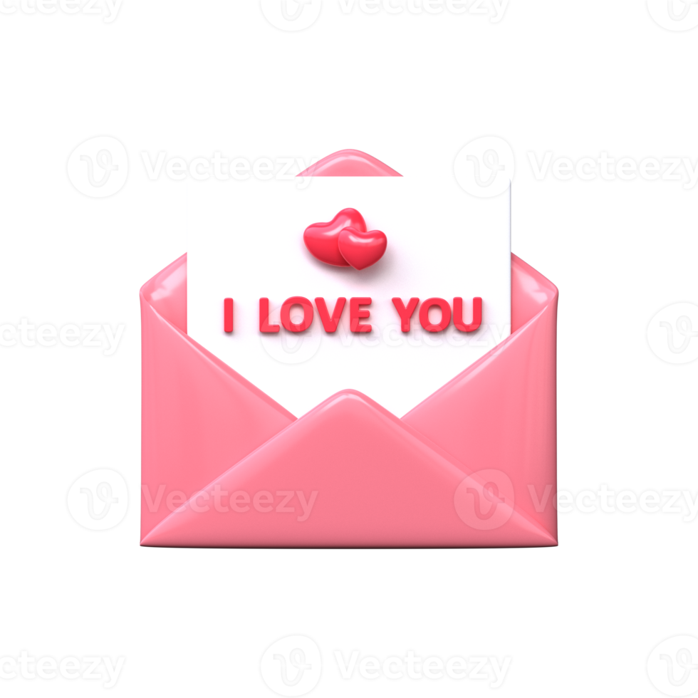 Valentine's day. Letter  I Love you with heart. 3D render. png