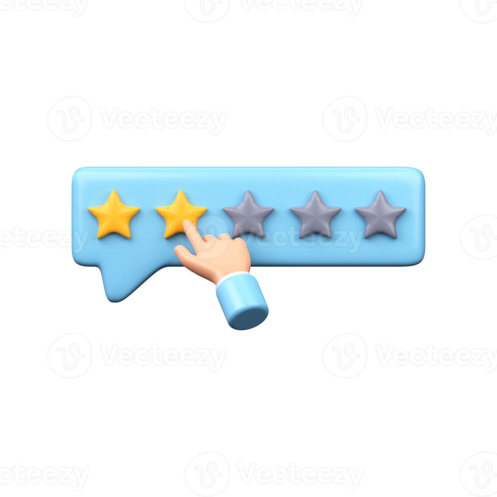 The hand leaves a rating of two stars out of a possible five. 3D render png