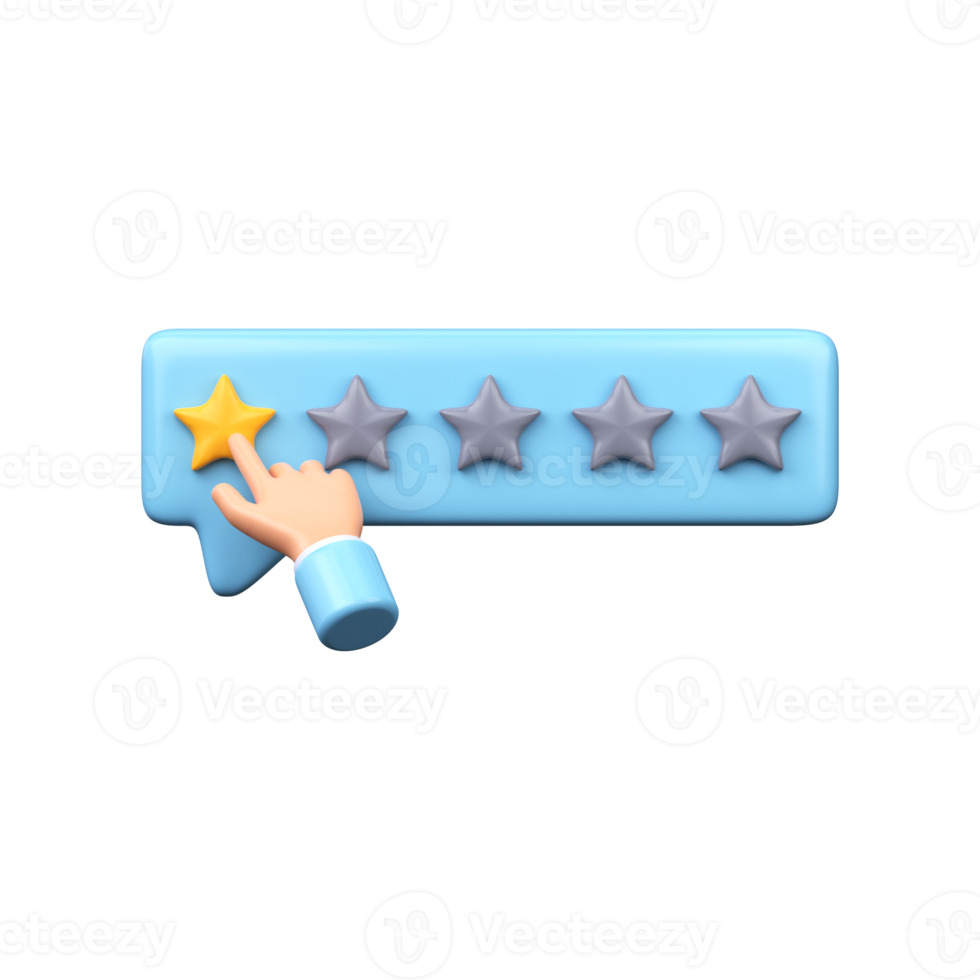 The hand leaves a rating of one star out of a possible five. 3D Render png