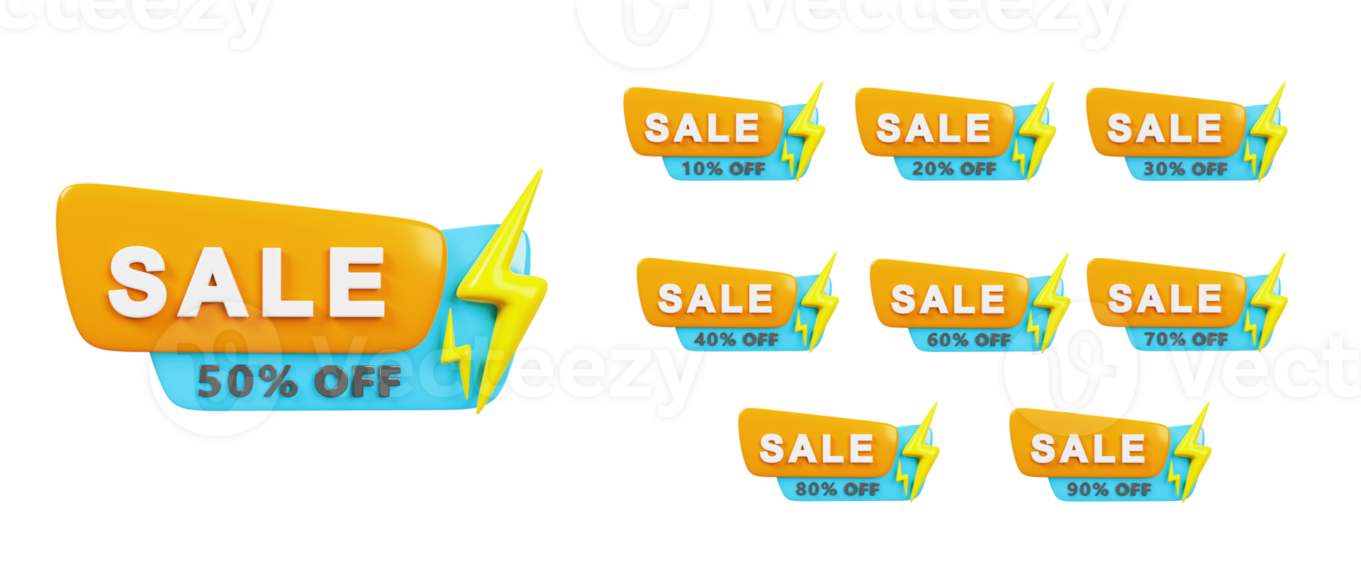 Flash sale icon set. Special offer, discount. 3D rendering png