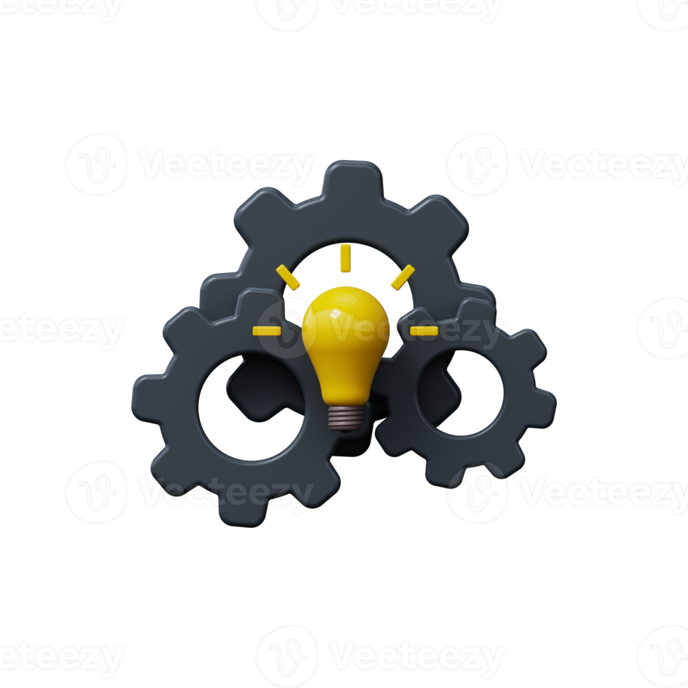 Idea icon Incandescent lamp with gear wheel symbols 3D render png