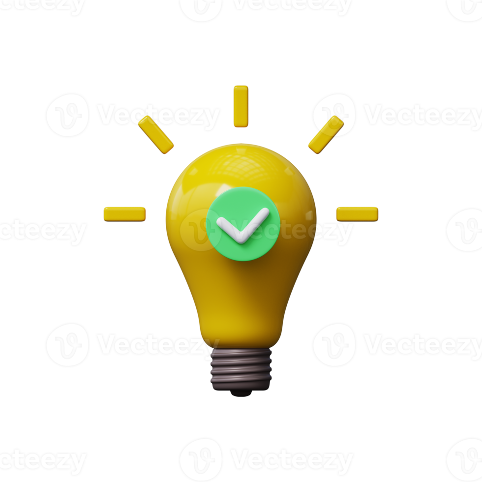 Light bulb with rays shines Idea icon 3d render png