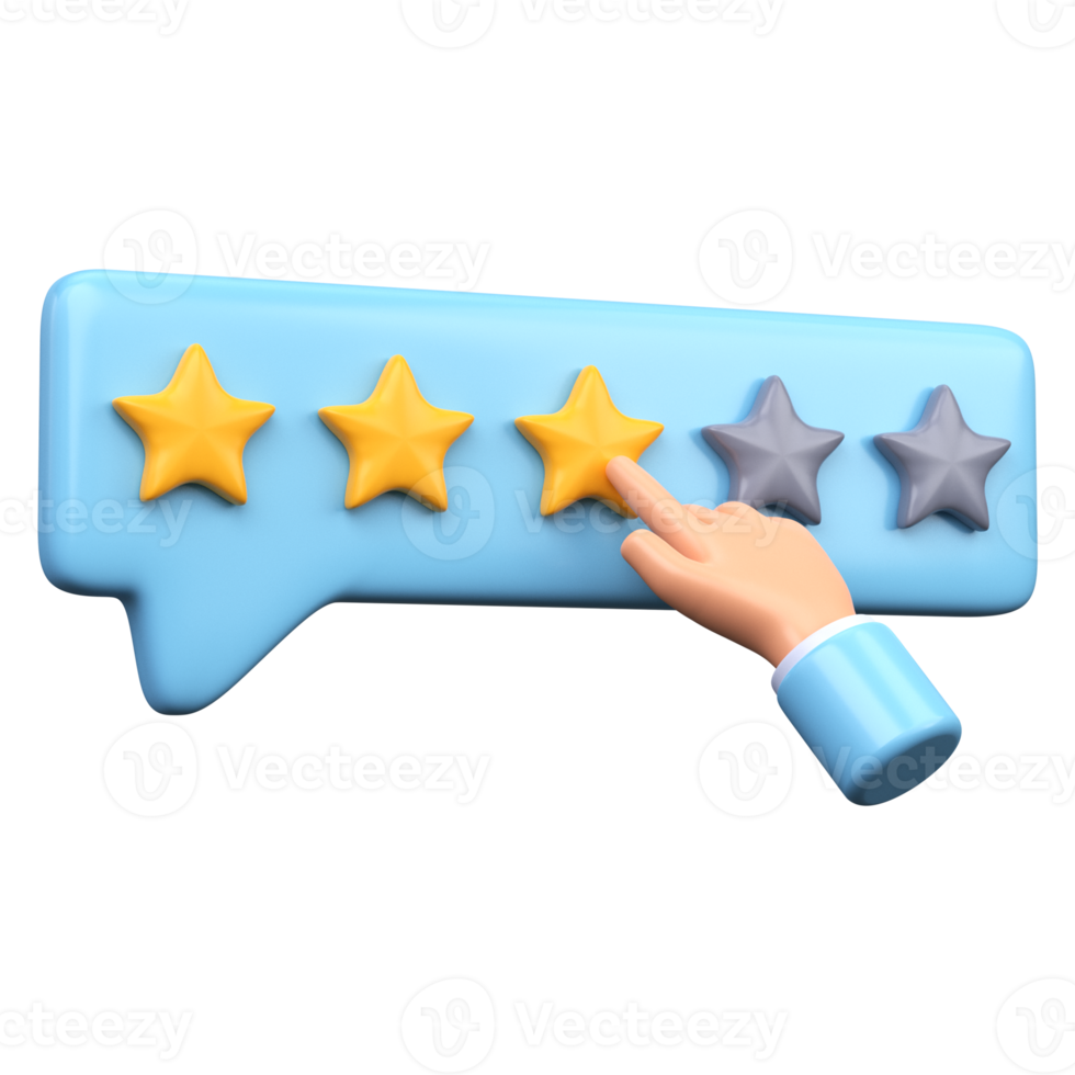 Star Rating Icon. Three stars rating 3D icon png