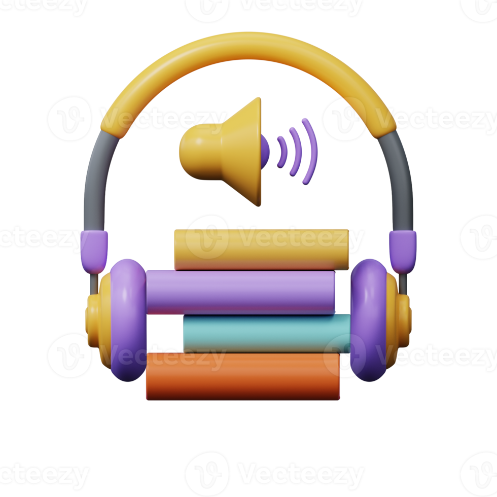 Headphones and books 3d png