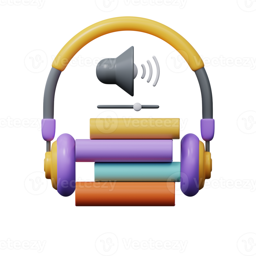 Headphones and books 3d png