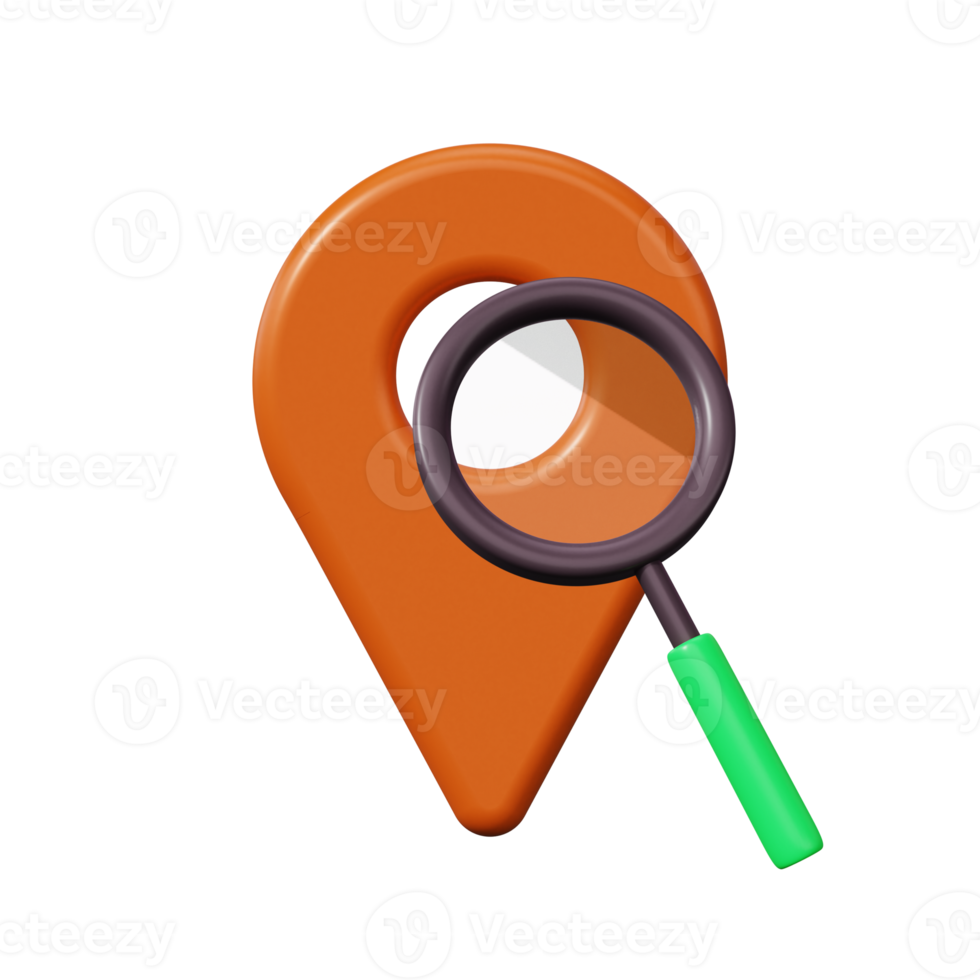 Icon of a red 3d pin with a magnifying glass png