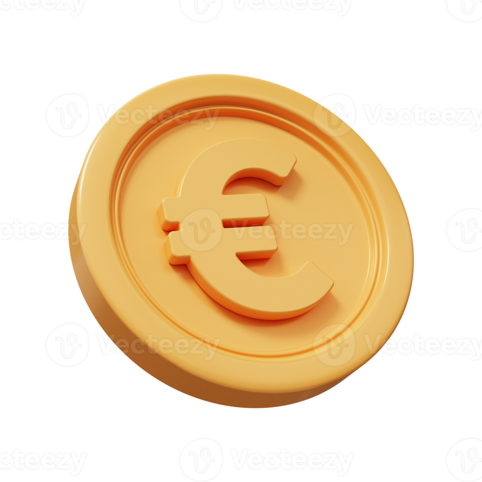 Golden euro coin 3d render png