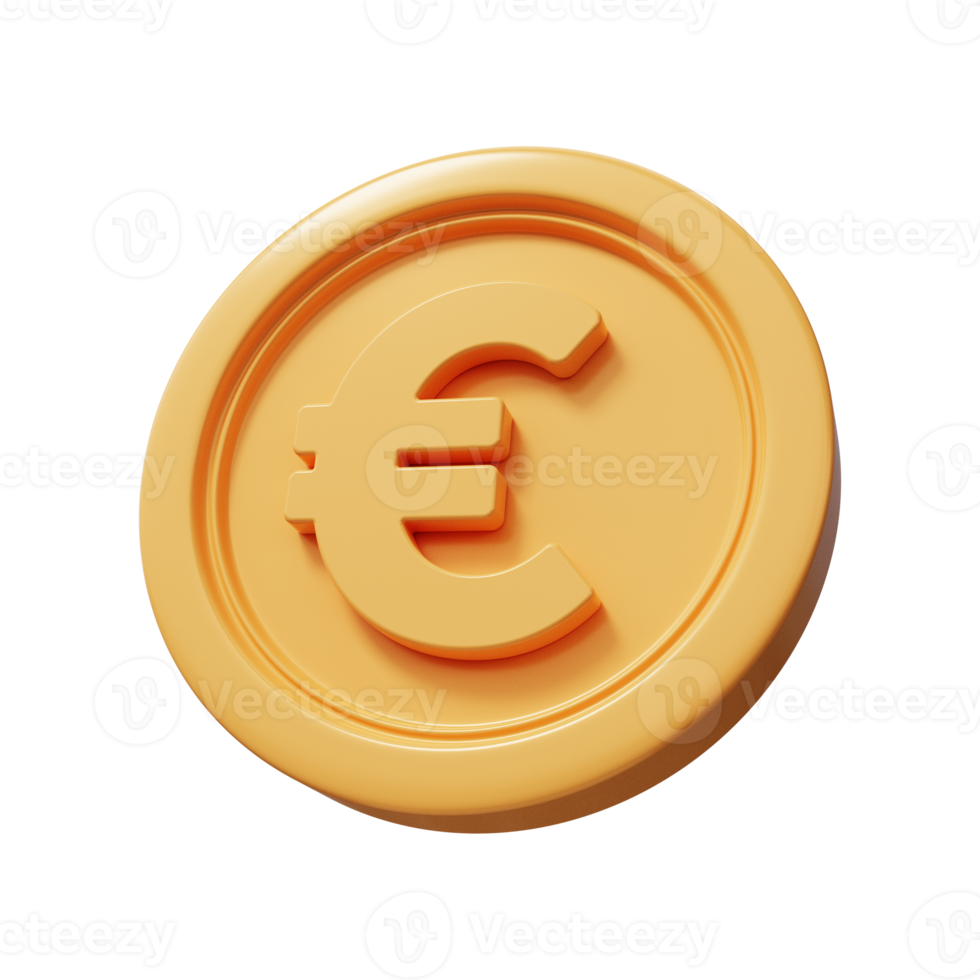 Golden euro coin 3d render png