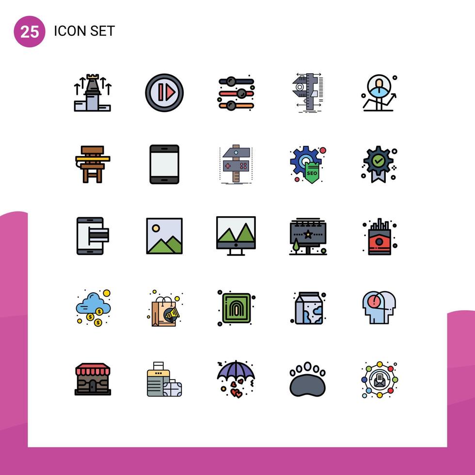 Set of 25 Vector Filled line Flat Colors on Grid for measurement calipers resume caliper toggle switch Editable Vector Design Elements