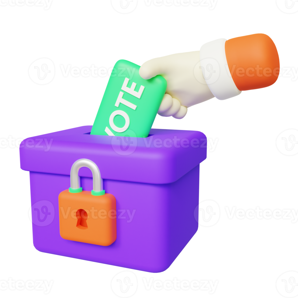 3d illustration of a hand putting ballot into the voting box png