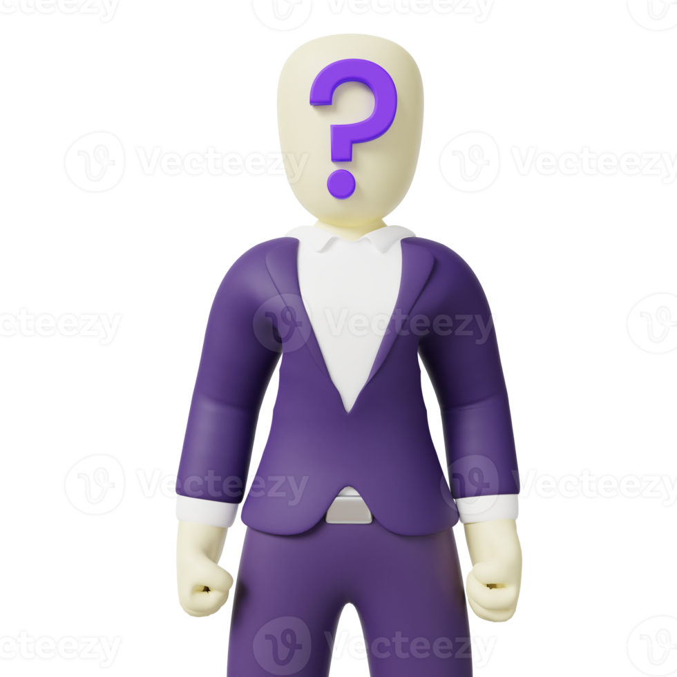 personagem 3d de convidado misterioso. homem desconhecido em terno formal 3d render png