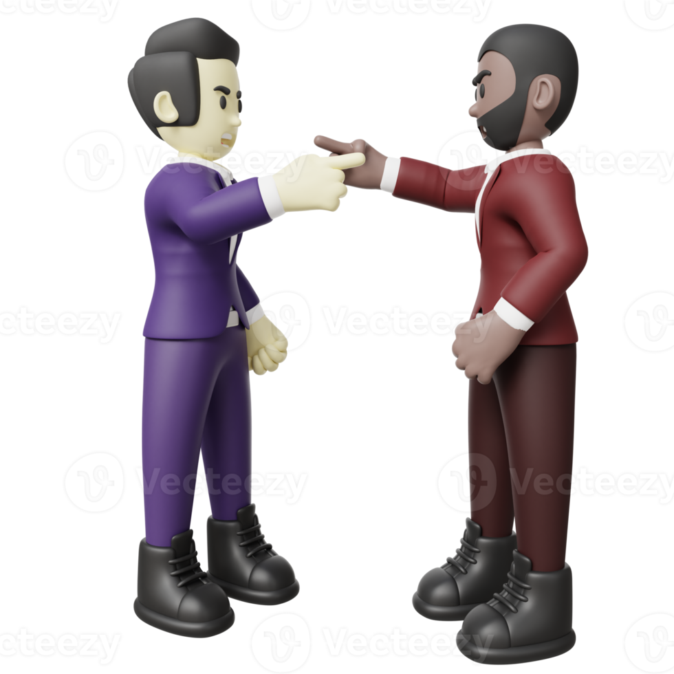Angry politician 3d character illustration, Angry men with anger pointing each other 3d render png