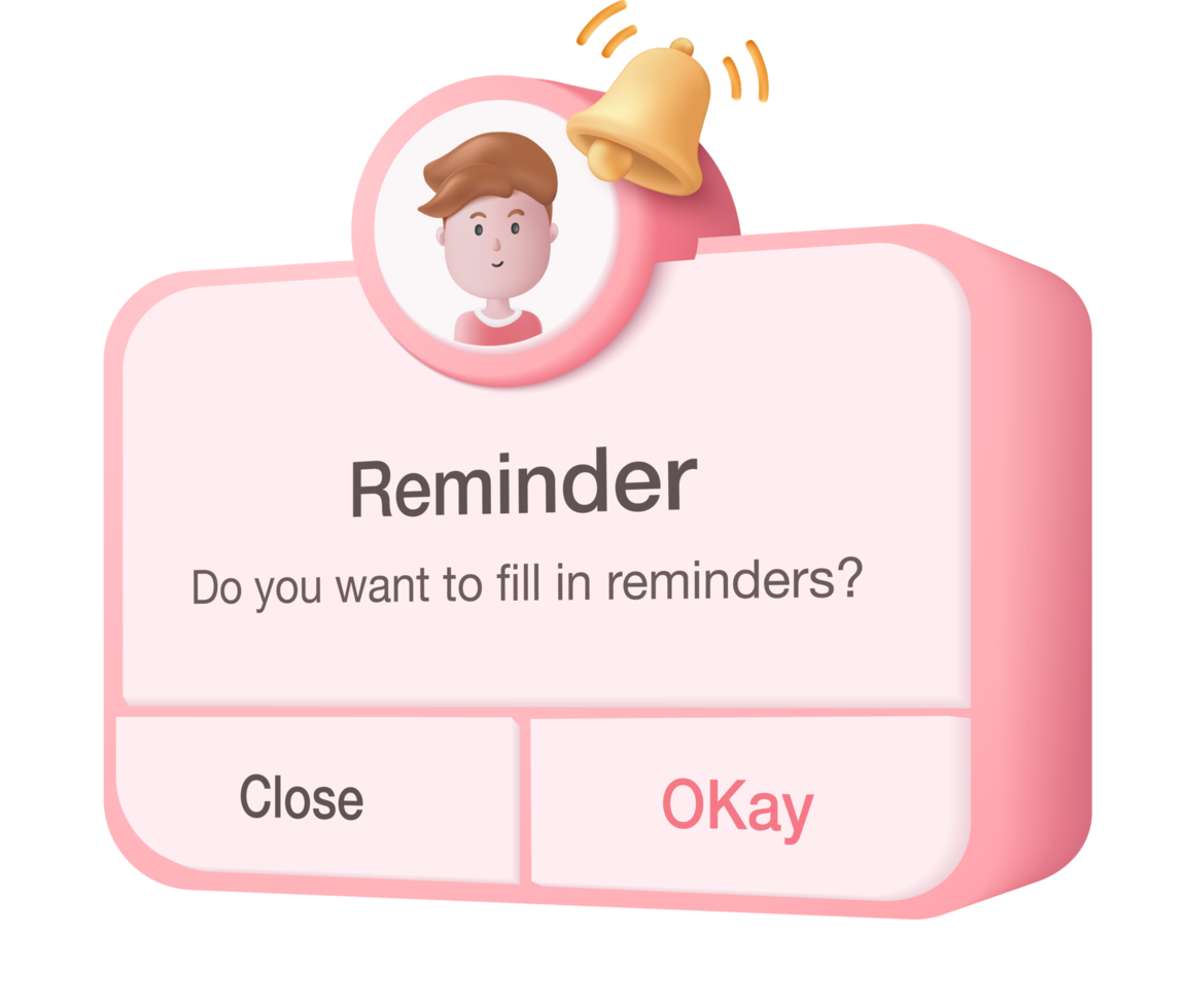 3D reminder in calendar. notifications page with floating elements. Alert for business planning ,events, reminder and timetable in background. 3d vector bell render on calendar png