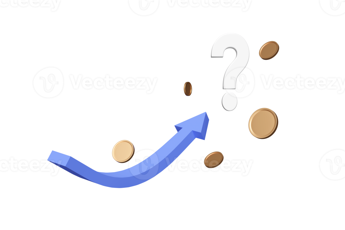 investing questions with stock market uptrend chart investing in different currencies isolated. FAQ or frequently asked questions, 3d render illustration png