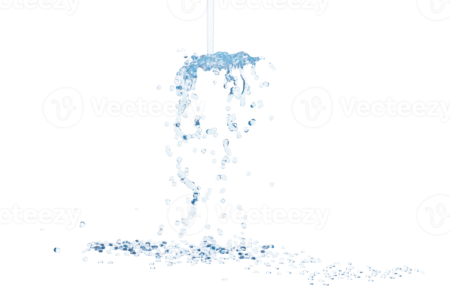 3d Doorzichtig blauw water verspreide in de omgeving van, water plons transparant, geïsoleerd Aan wit achtergrond. 3d geven illustratie png