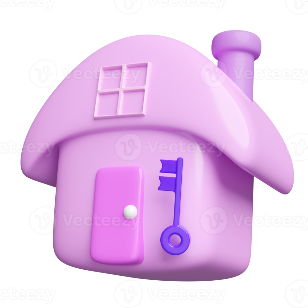 3d purple house floating with key isolated. 3d render illustration png