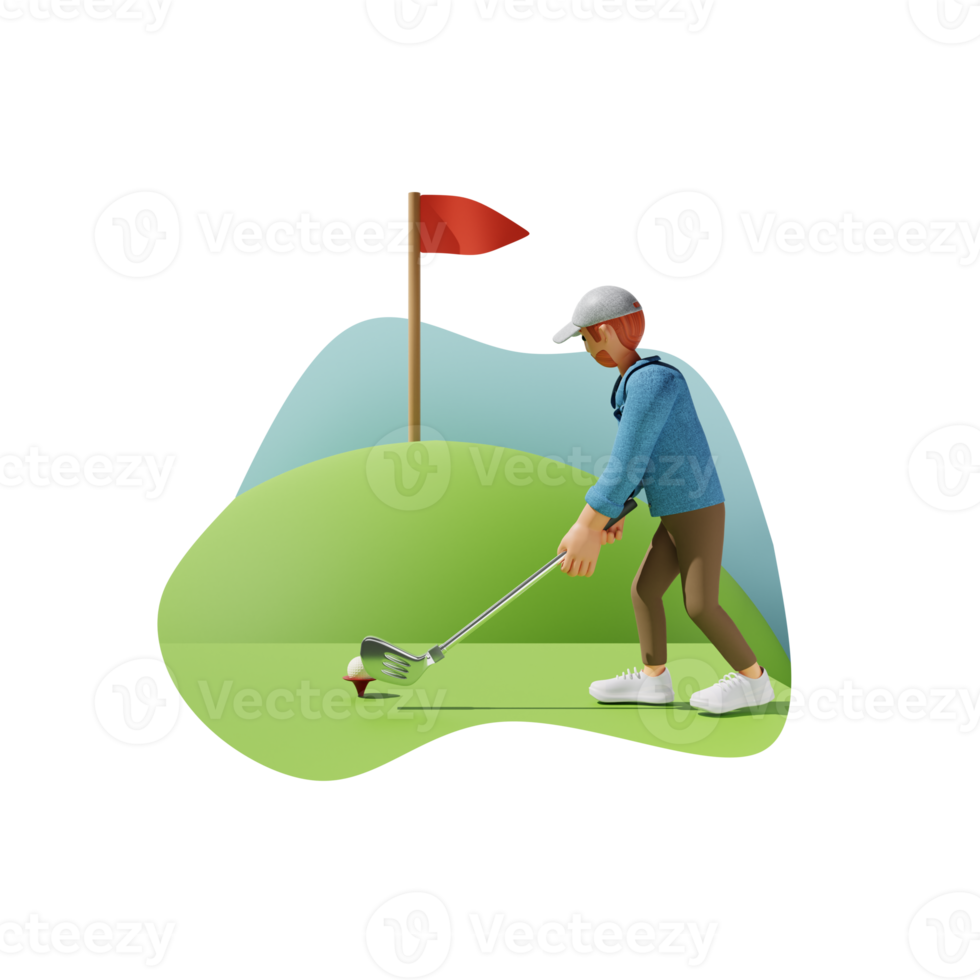 Playing golf 3D character illustration png