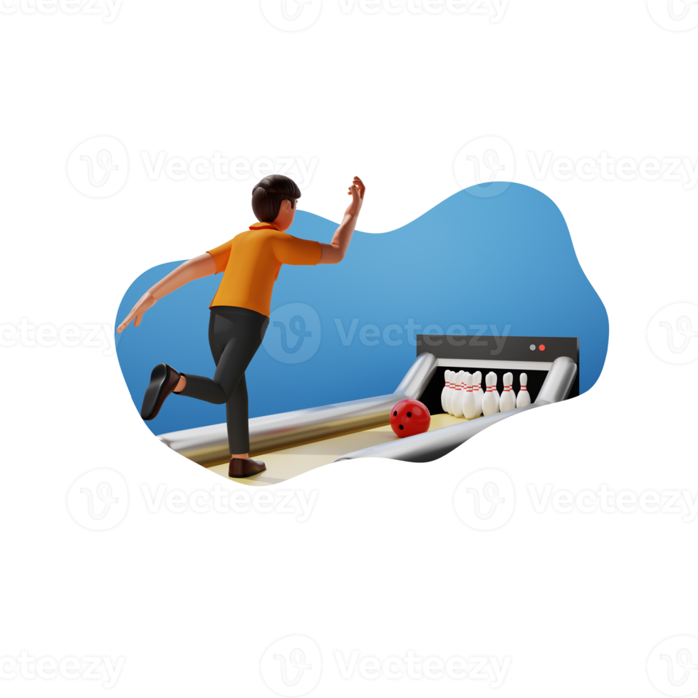 uomo giocando bowling 3d personaggio illustrazione png