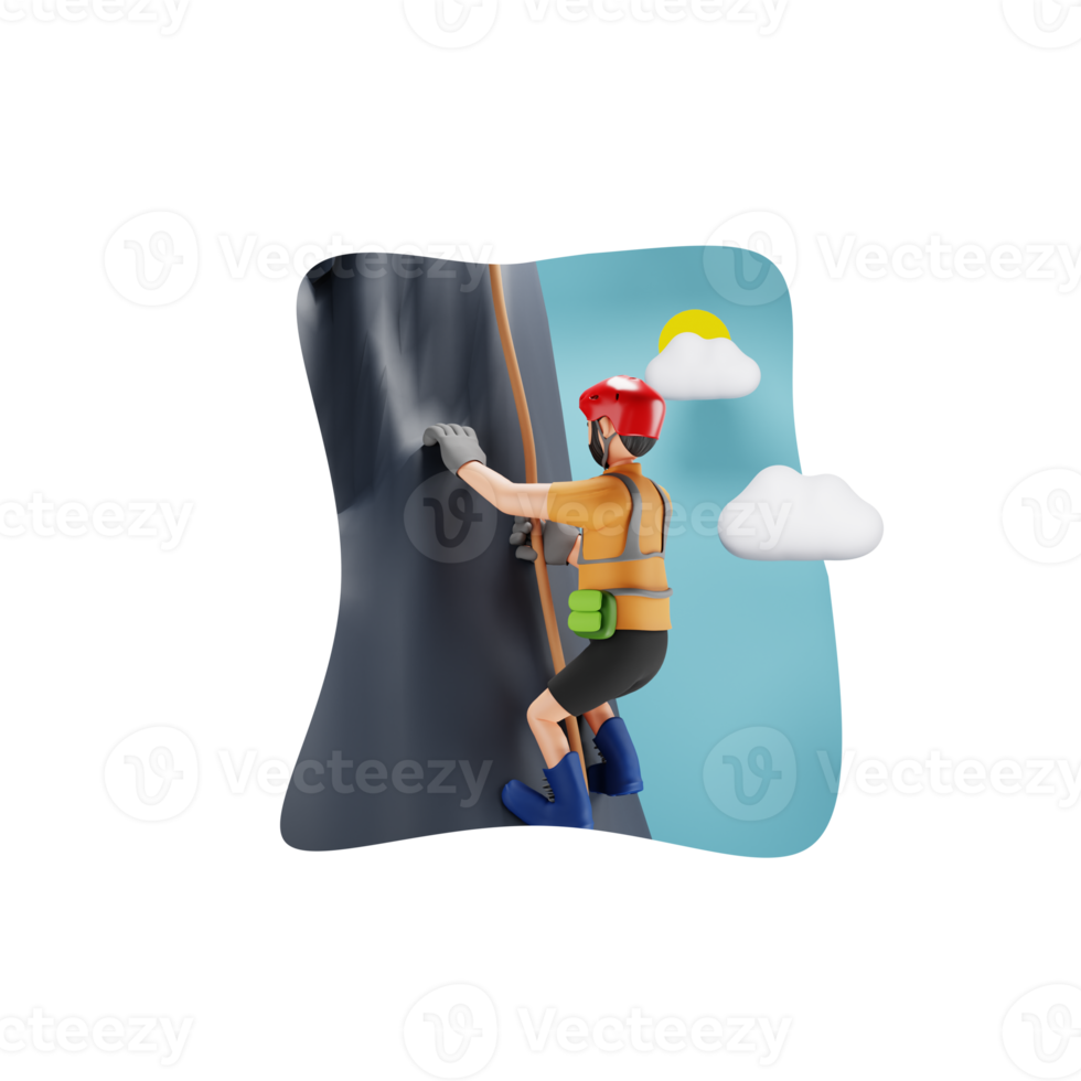 Man doing rock climbing 3D character illustration png