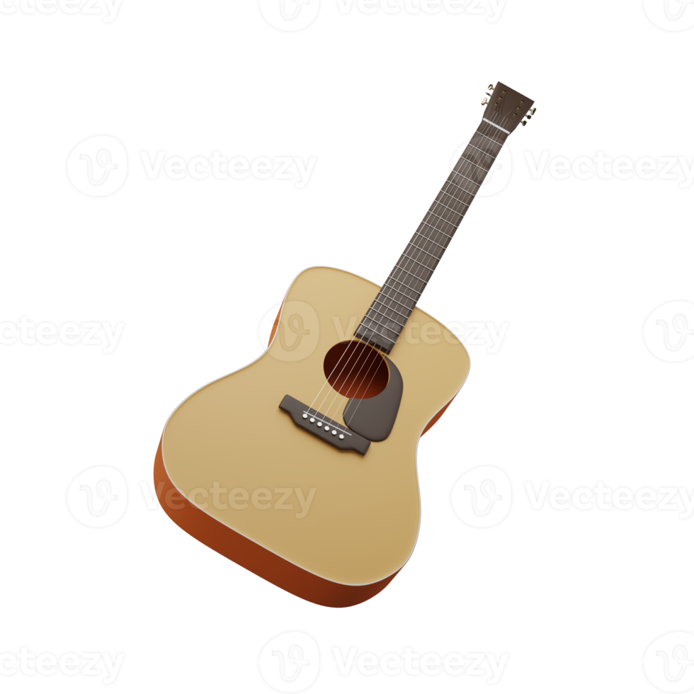 3D Acoustic guitar. 3D rendering png