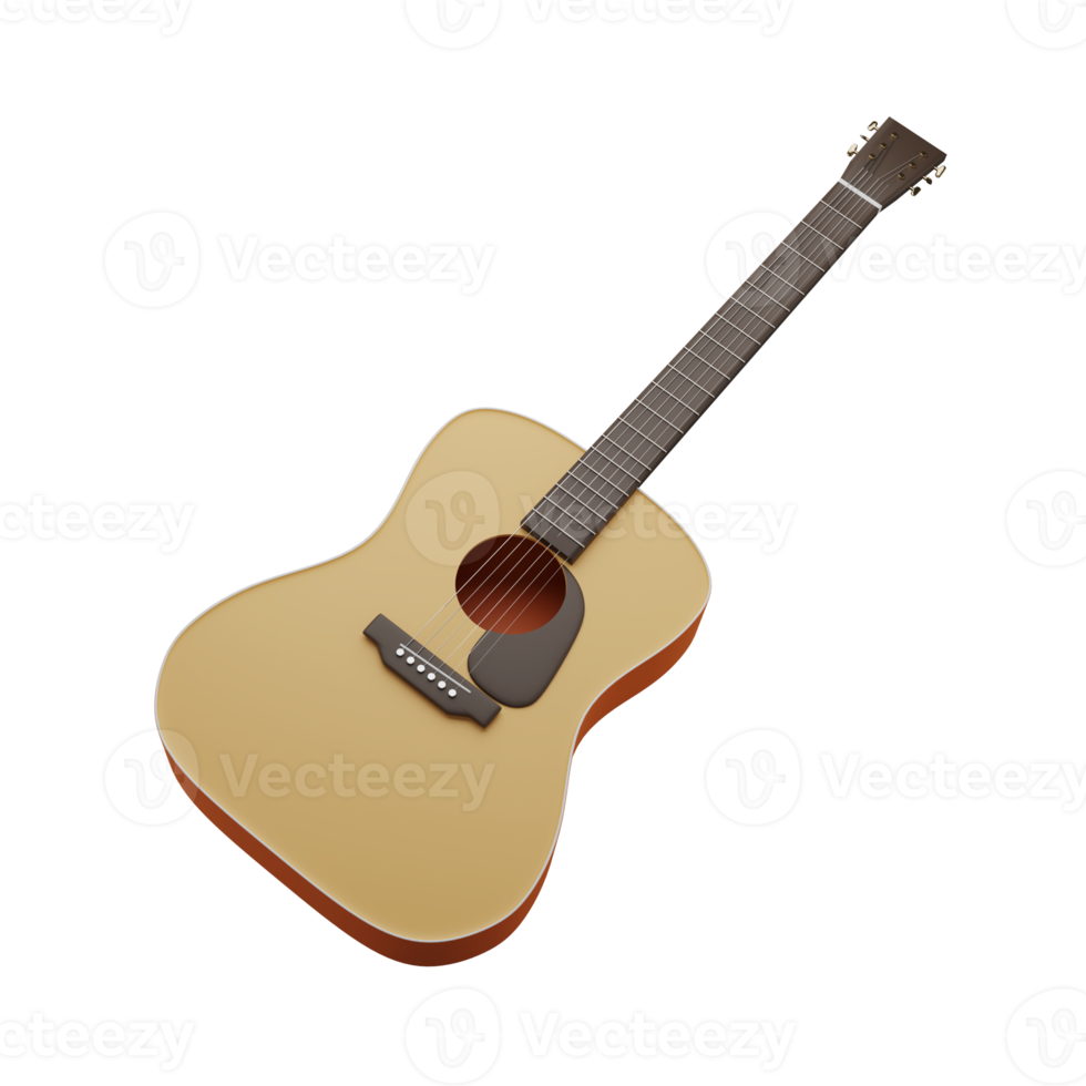 3D Acoustic guitar. 3D rendering png