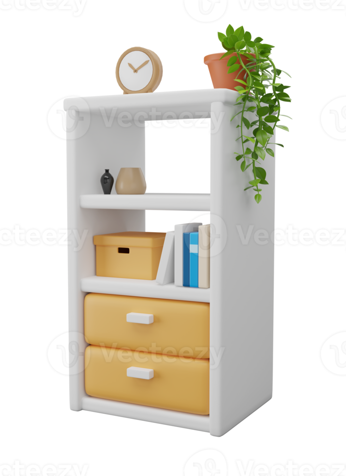3D white cabinet with decorative. 3D rendering png