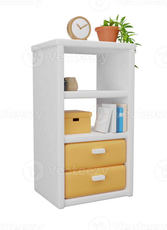 3D white cabinet with decorative. 3D rendering png